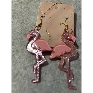 Earrings Pink Glitter Acrylic Flamingo